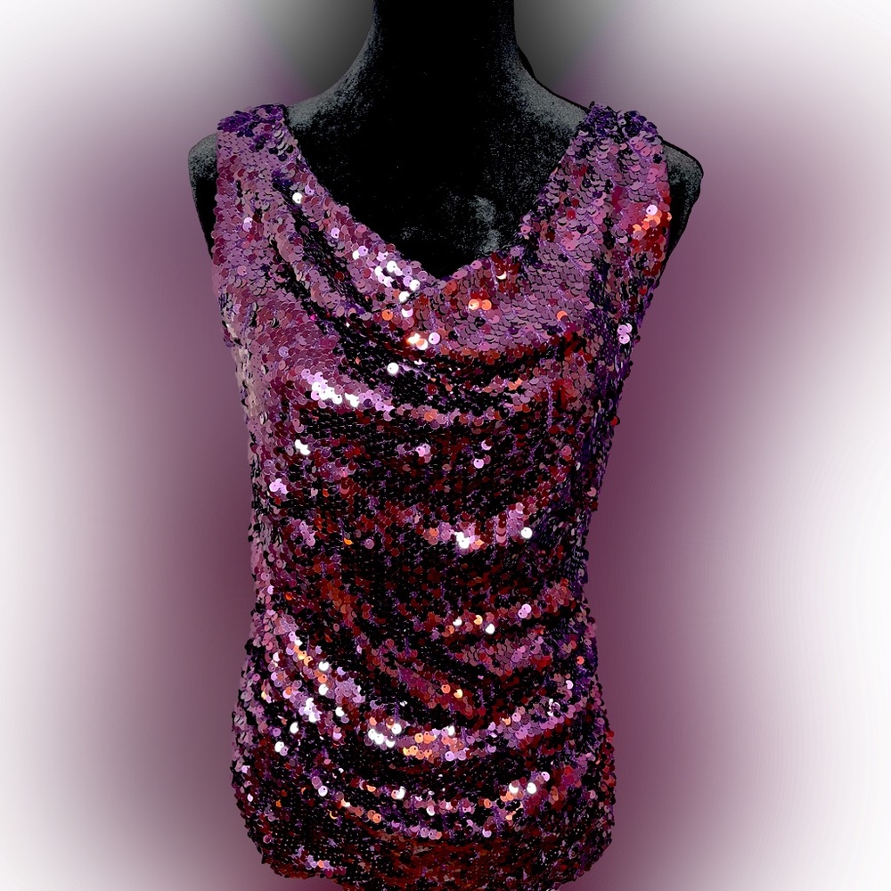 Dressbarn Purple Sequined Sleeveless Top